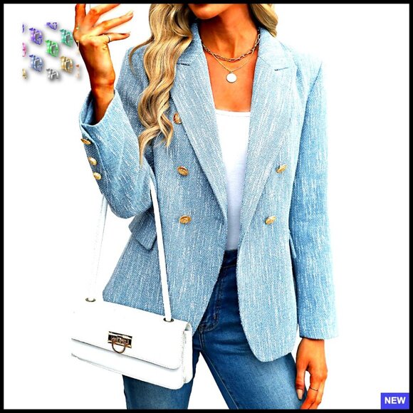 Jackets & Blazers - Tweed Blazer Double Breasted Business Casual Jacket Work Suit Tailored Fit
